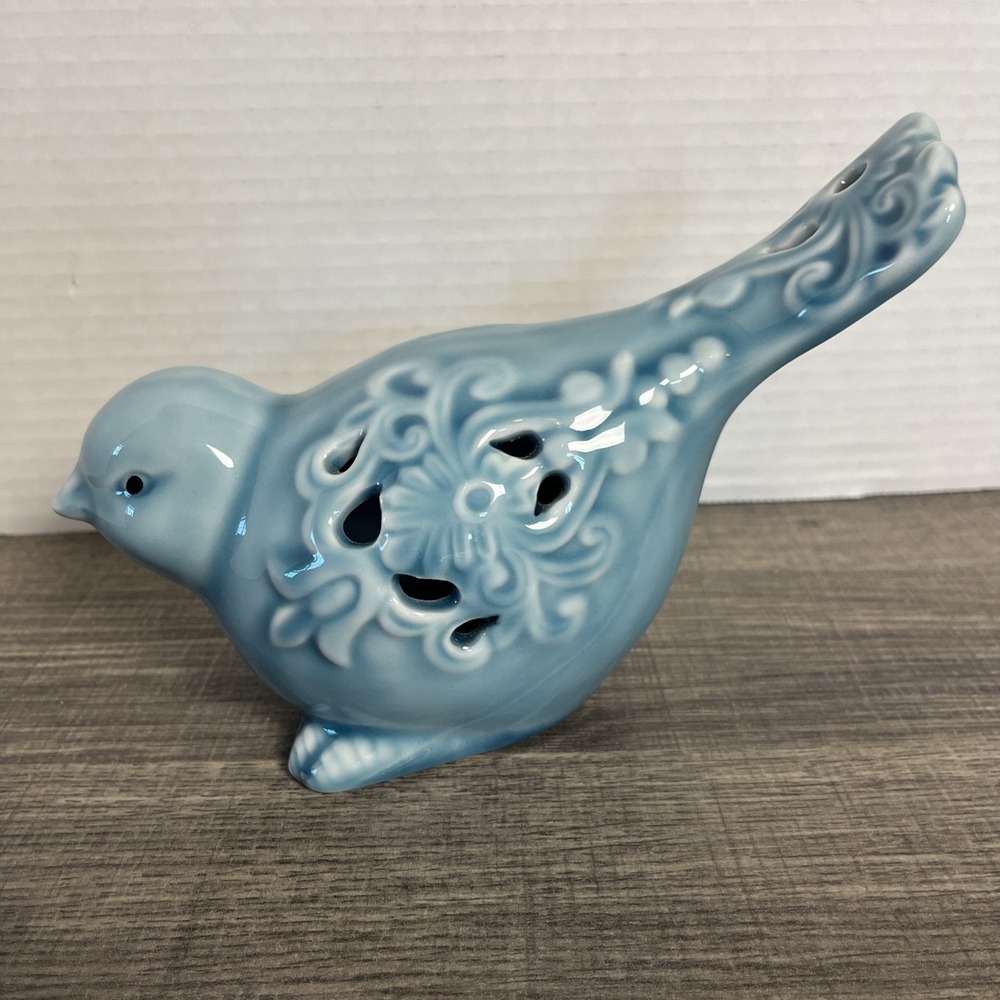 Ceramic Paisley Bird Blue Finch Figurine Cutouts Pottery Home Cottage Farm Decor